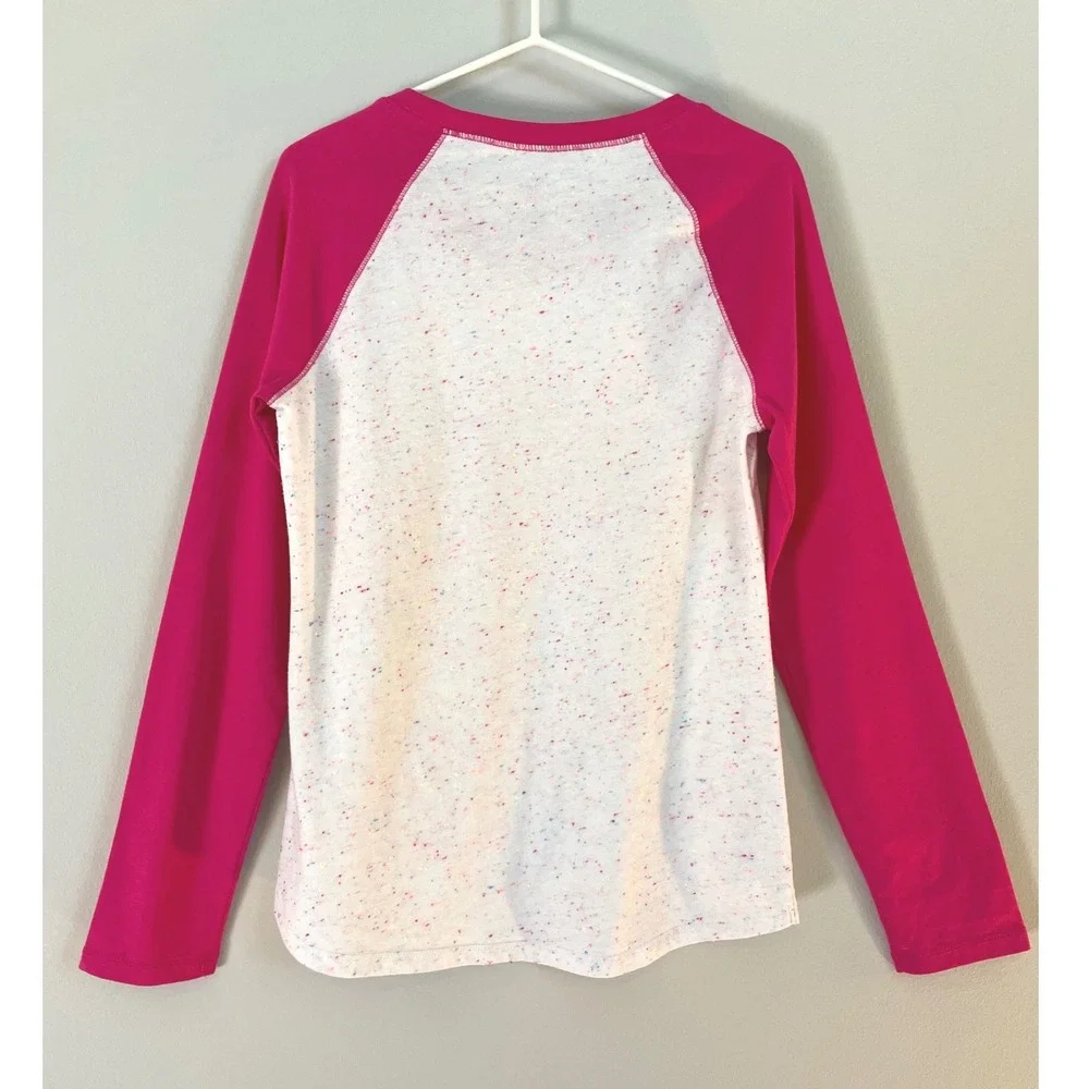 Justice Girl's Long-Sleeve Raglan Tee, Pink & Rainbow Speckled